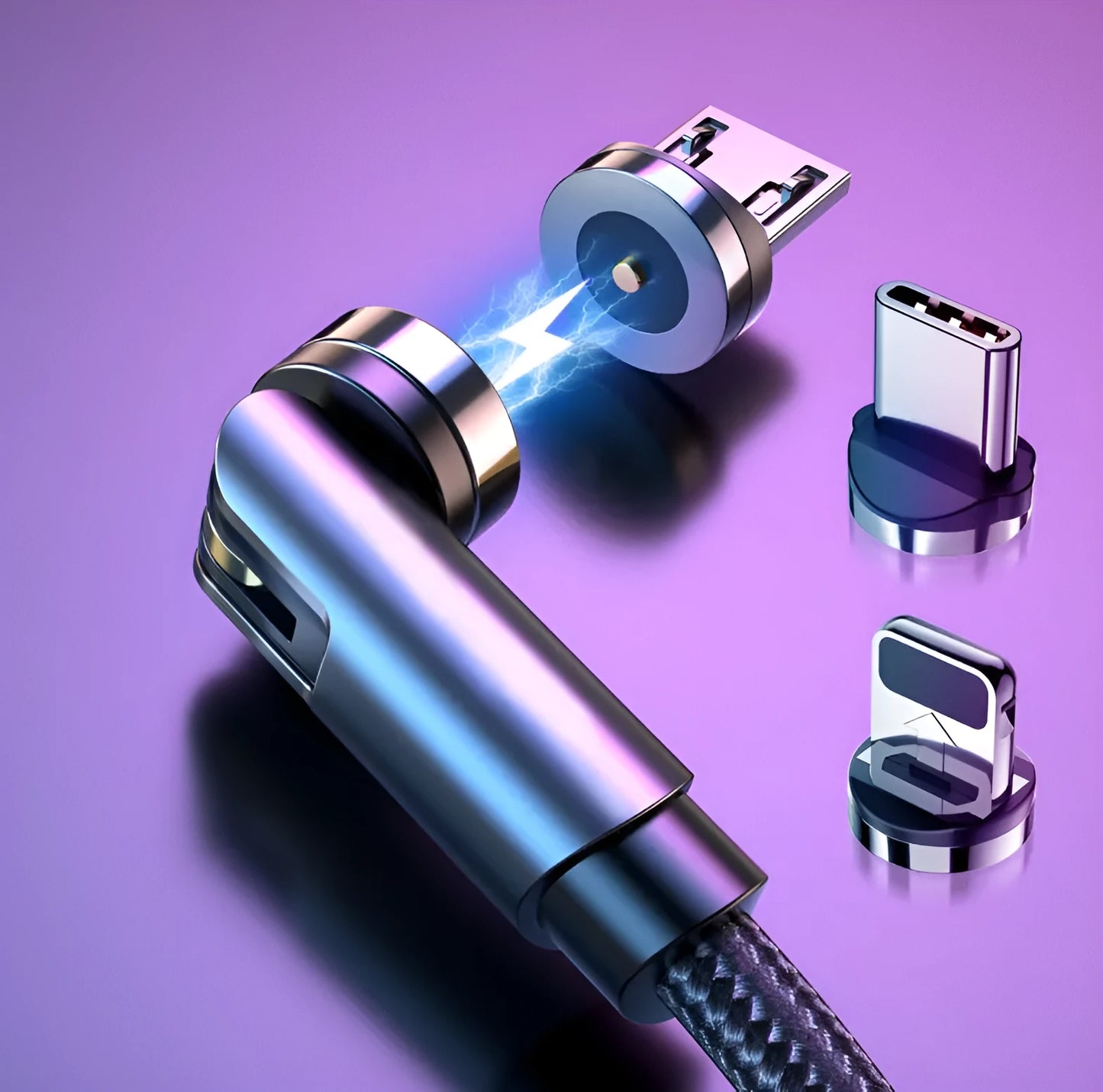 Essager black magnetic USB charging cable with 540-degree rotating connector showing LED light and nylon braiding
