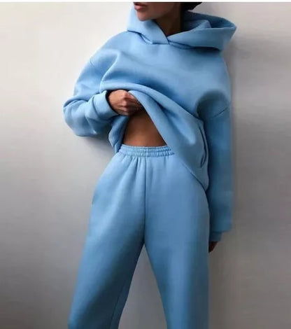 Women's casual hooded sweater two-piece suit in corduroy fabric, available in multiple colours and sizes