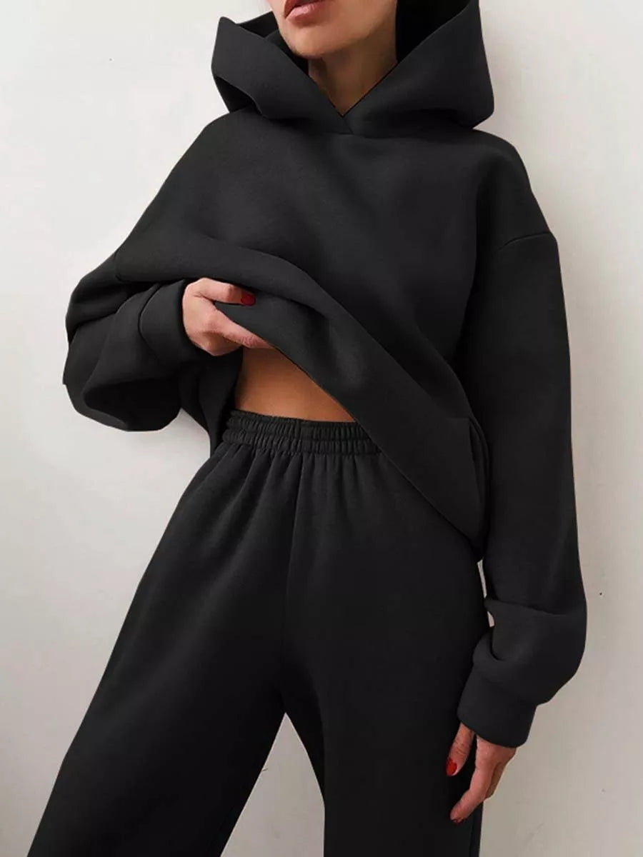 Women's casual hooded sweater two-piece suit in corduroy fabric, available in multiple colours and sizes