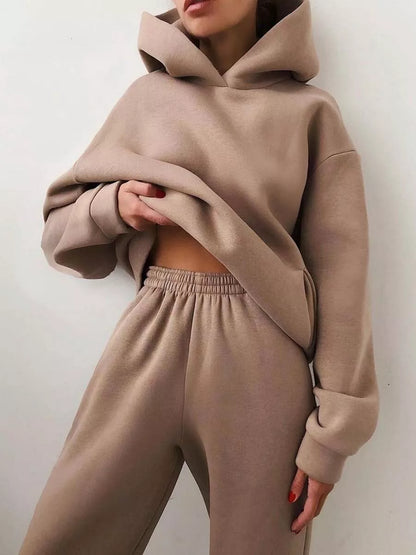 Women's casual hooded sweater two-piece suit in corduroy fabric, available in multiple colours and sizes