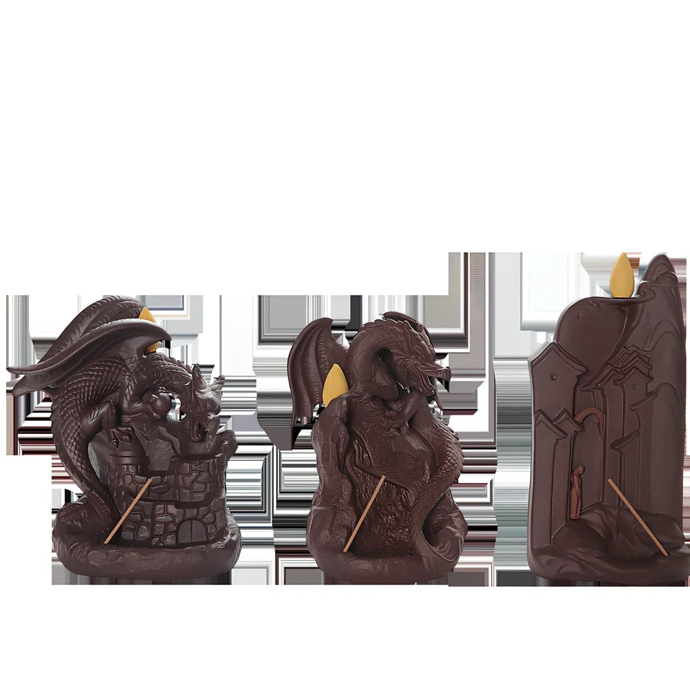 Zisha ceramic incense burner with flying dragon ornament, 11cm long and 15cm high, in New Chinese style for steady smoke