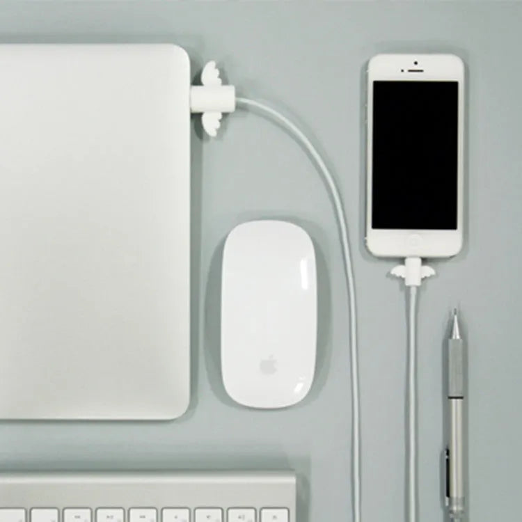 White and black silicone protective covers for mobile phone charging and data cables showing two size options