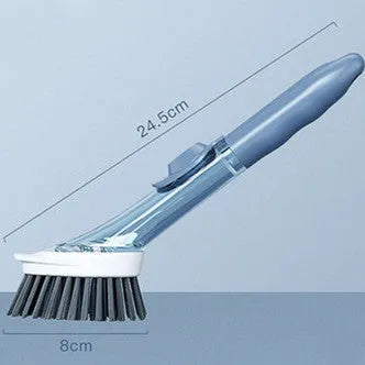 Long-handled 2-in-1 kitchen cleaning brush with removable brush head and integrated sponge