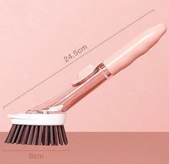 Long-handled 2-in-1 kitchen cleaning brush with removable brush head and integrated sponge