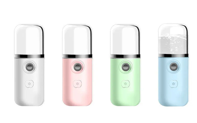 Handheld nano face spray device JSQ-3 in blue, white, pink, or green with USB charging and cold mist
