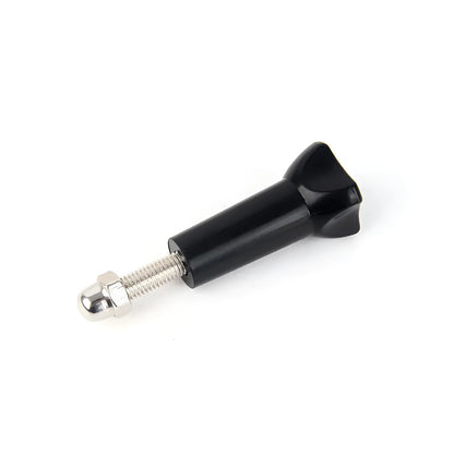 GoPro camera adapter kit showing plastic 1/4-inch screw, selfie stick connector, and J-type mount.