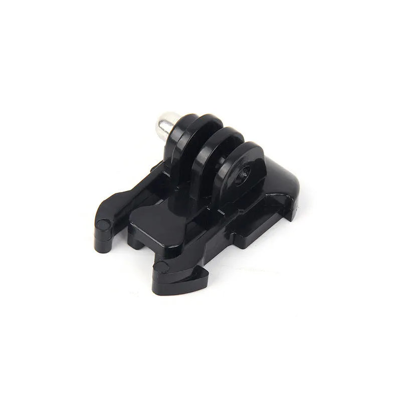 GoPro camera adapter kit showing plastic 1/4-inch screw, selfie stick connector, and J-type mount.