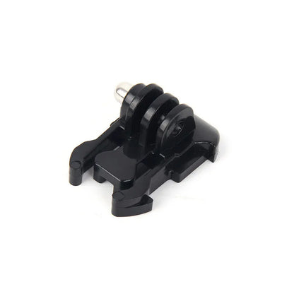 GoPro camera adapter kit showing plastic 1/4-inch screw, selfie stick connector, and J-type mount.