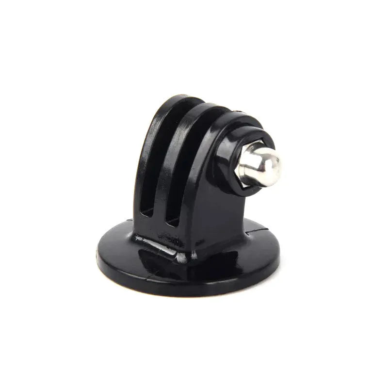 GoPro camera adapter kit showing plastic 1/4-inch screw, selfie stick connector, and J-type mount.