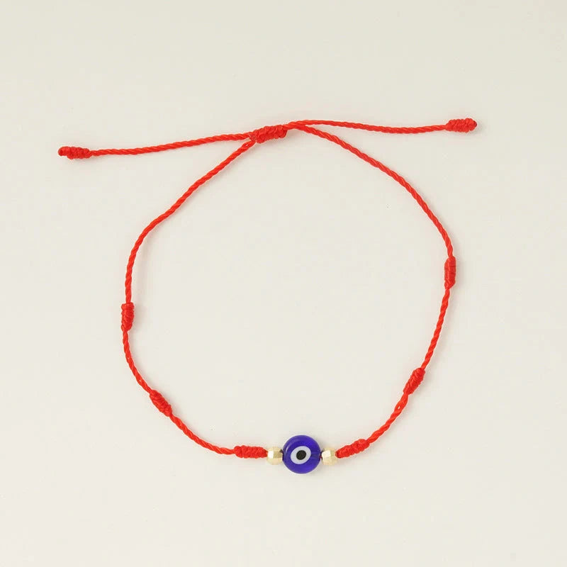 7-knot Evil Eye Bracelet 6 Pack with adjustable braided rope and blue charm
