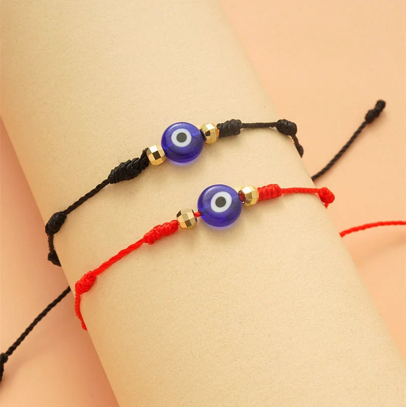 7-knot Evil Eye Bracelet 6 Pack with adjustable braided rope and blue charm