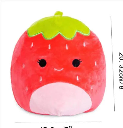 3D strawberry plush toy in 20cm and 30cm sizes with short plush fabric and PP cotton filling