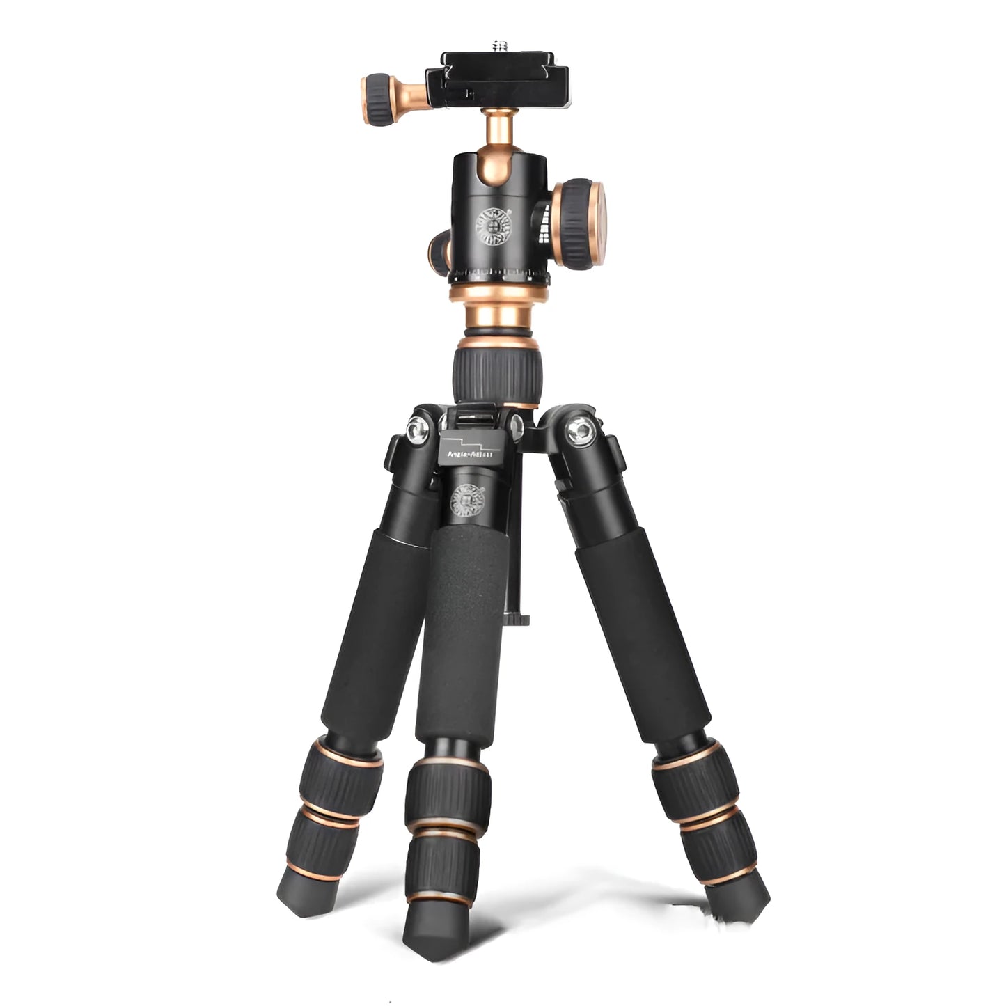 Black aluminium alloy ball head tripod for iPhone, shown at extended height.
