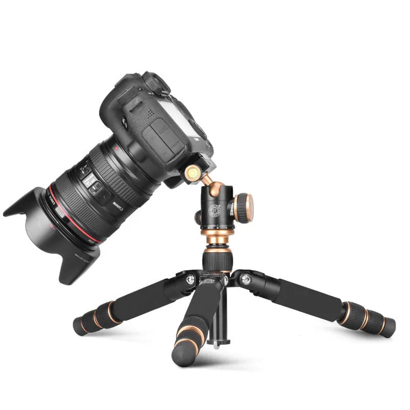 Black aluminium alloy ball head tripod for iPhone, shown at extended height.