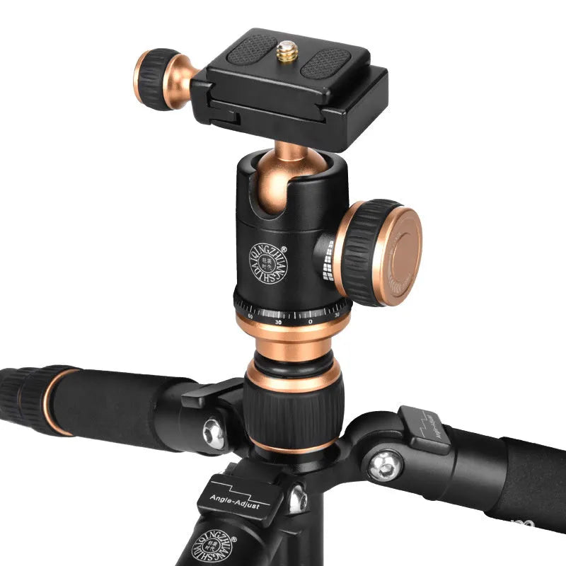 Black aluminium alloy ball head tripod for iPhone, shown at extended height.