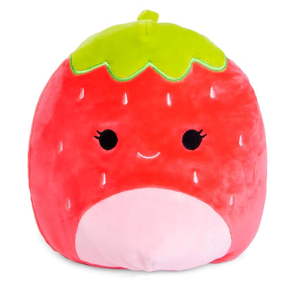 3D strawberry plush toy in 20cm and 30cm sizes with short plush fabric and PP cotton filling