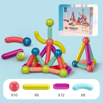 Colourful magnetic construction toy set with rods and blocks for creative play and learning