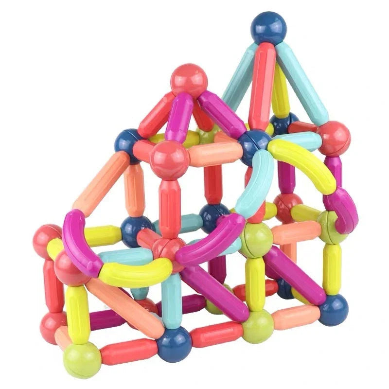 Colourful magnetic construction toy set with rods and blocks for creative play and learning