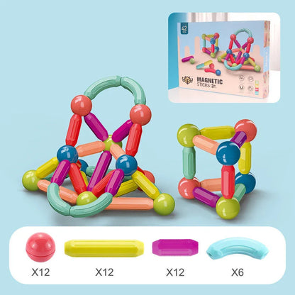 Colourful magnetic construction toy set with rods and blocks for creative play and learning