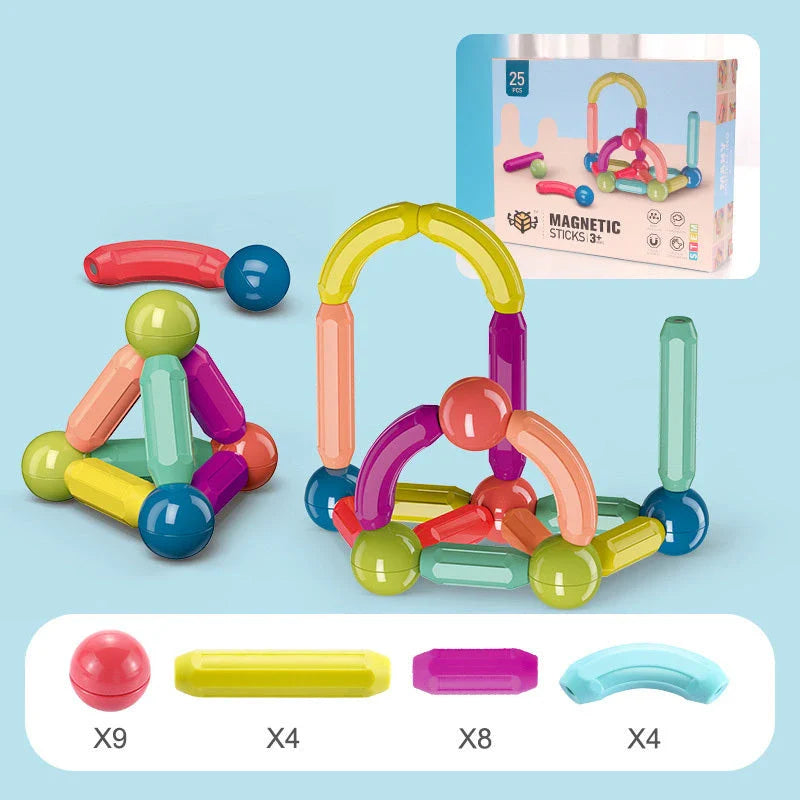 Colourful magnetic construction toy set with rods and blocks for creative play and learning