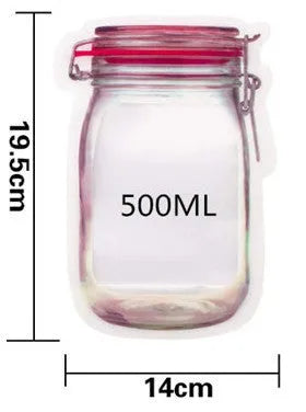 Red reusable self-sealing plastic bag for snacks with zipper closure, shown with biscuits.