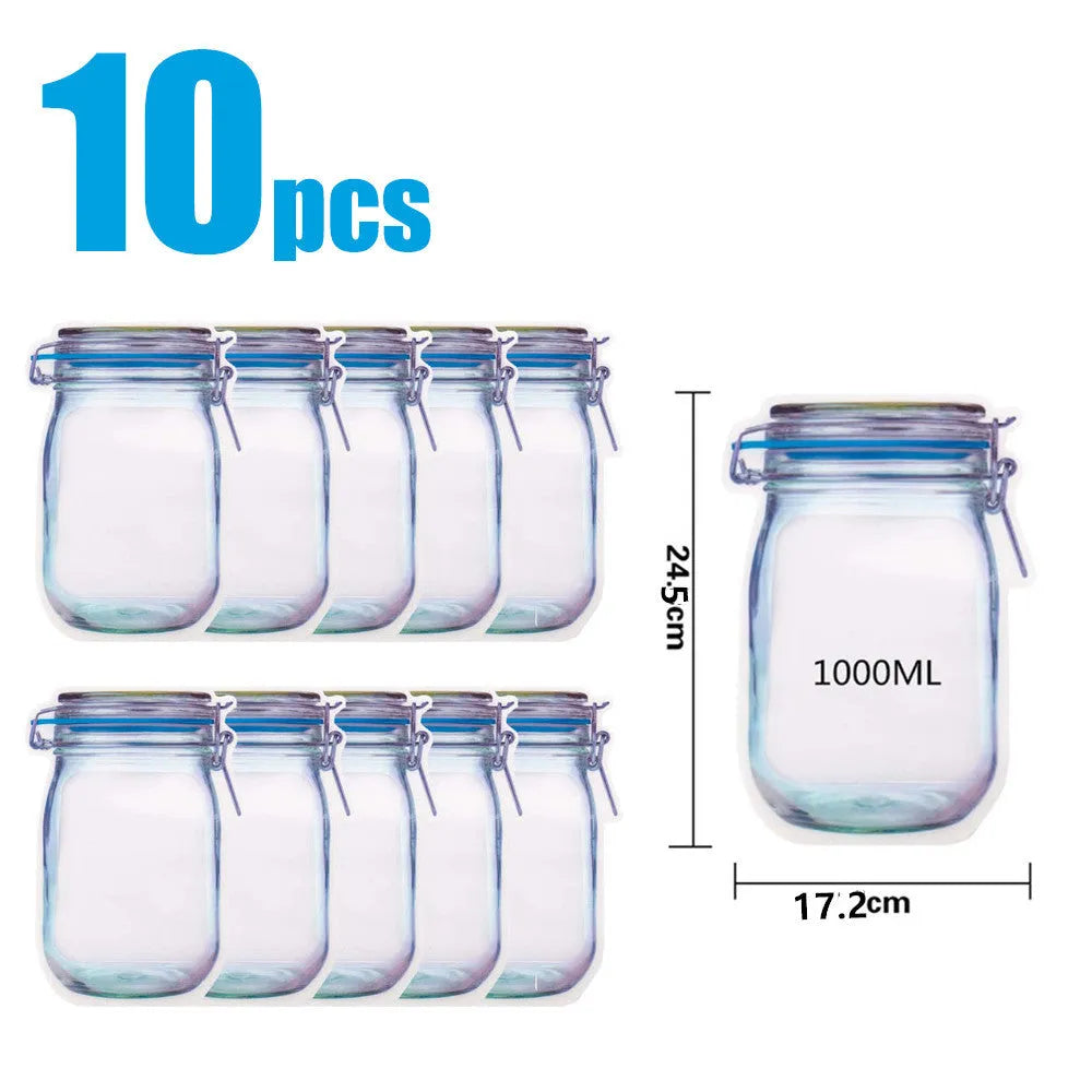 Red reusable self-sealing plastic bag for snacks with zipper closure, shown with biscuits.