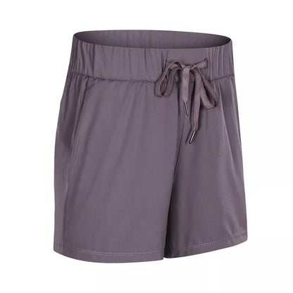 Women's lace wide loose sports shorts in black, ice grey, moss green, and dark blue