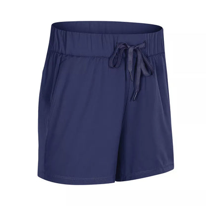 Women's lace wide loose sports shorts in black, ice grey, moss green, and dark blue