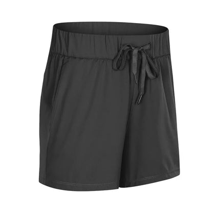 Women's lace wide loose sports shorts in black, ice grey, moss green, and dark blue