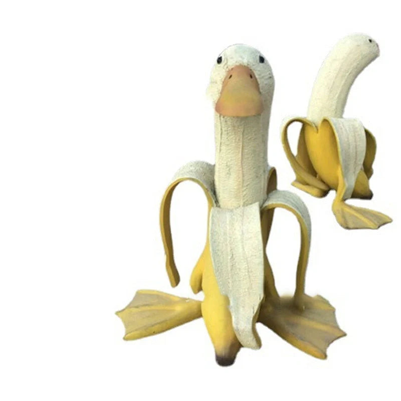 Vibrant yellow banana duck resin garden statue for outdoor decoration