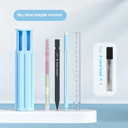 Portable pressing pen pencil box kit with plastic case containing pens in vigorous white, sky blue, or girl pink colour