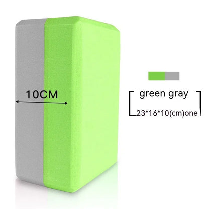 High-density EVA foam yoga block in violet colour, shown next to a pink block with a cartoon bunny print.