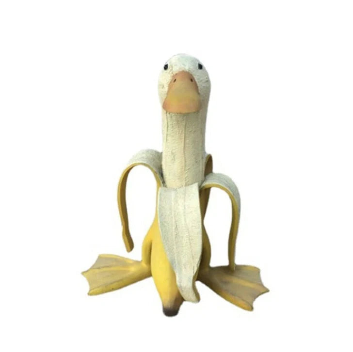 Vibrant yellow banana duck resin garden statue for outdoor decoration