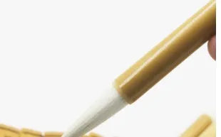 Three traditional Chinese calligraphy brushes with bamboo handles and wool bristles in large, medium, and small sizes.