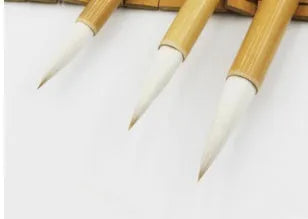 3-piece Chinese calligraphy brush set with pure wool bristles in large, medium, and small sizes for traditional ink writing, Ruyi Jianhao model soft brush pens supplied in bulk packaging