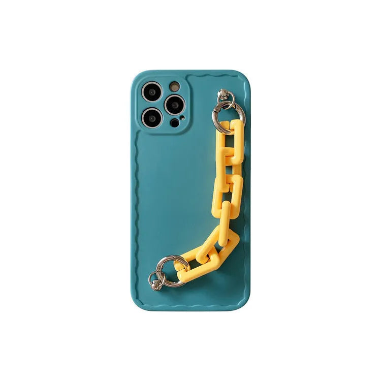 Pink and light blue candy colour mobile phone case with chain for iPhone and Huawei