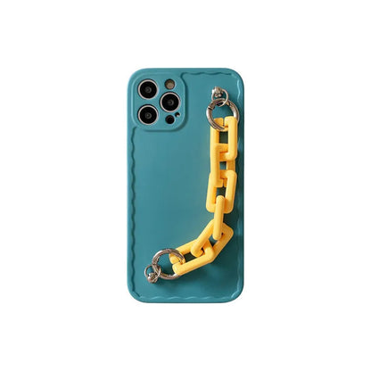 Pink and light blue candy colour mobile phone case with chain for iPhone and Huawei