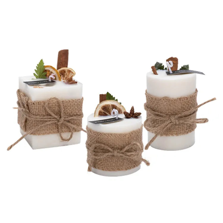 Smokeless scented candles in a retro pastoral style, crafted with natural plant essential oils and cylindrical design, environmentally friendly scented candles suitable for birthday, housewarming, party gatherings, or as a personal gift.