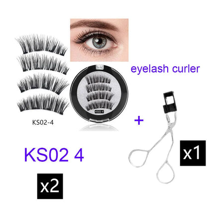 Four magnet false eyelashes in imported fibre with hand made construction and optional eyelash curler