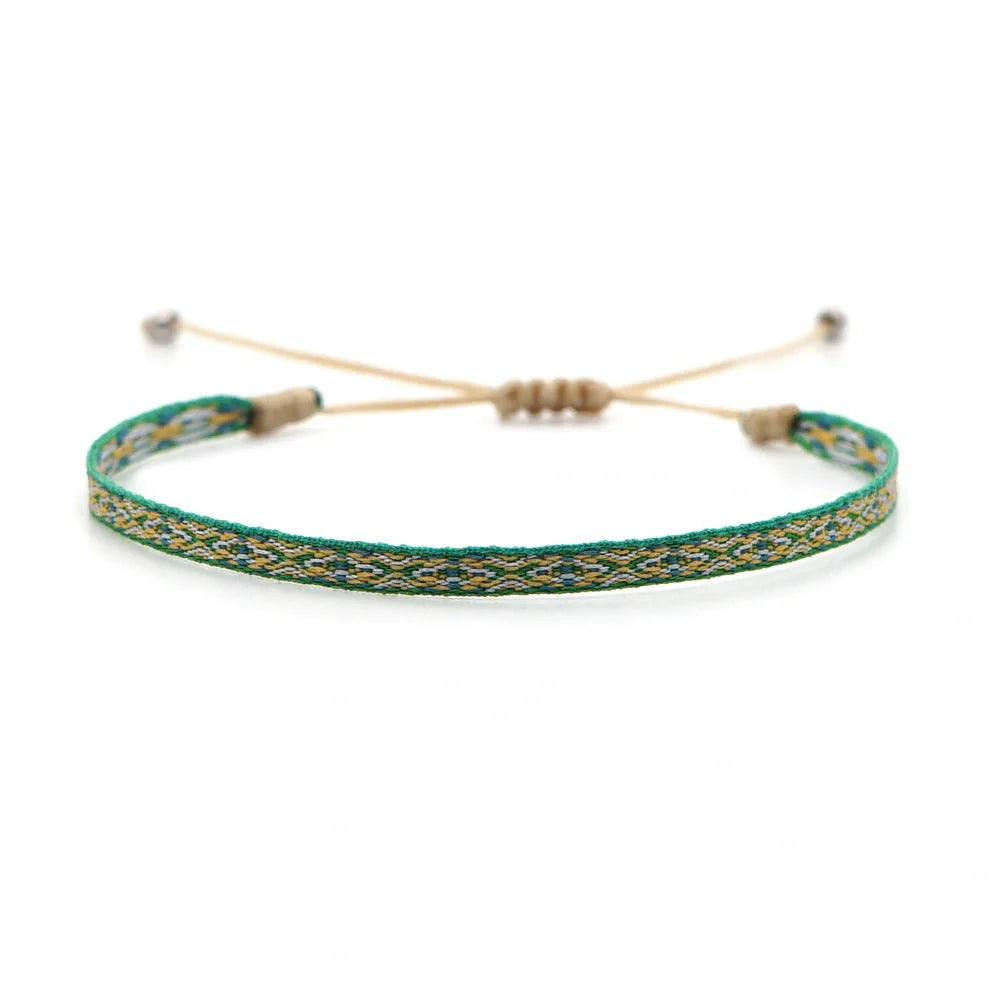 Hand-woven bohemian style bracelet with Spanish vintage and Nepal ethnic influences