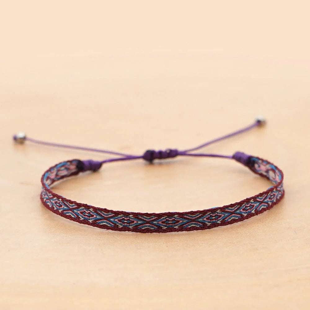 Hand-woven bohemian style bracelet with Spanish vintage and Nepal ethnic influences