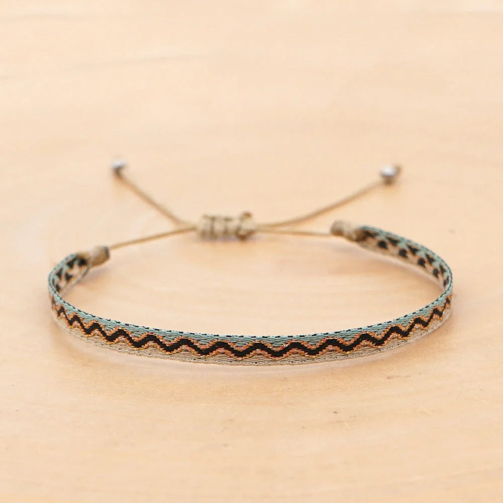 Hand-woven bohemian style bracelet with Spanish vintage and Nepal ethnic influences