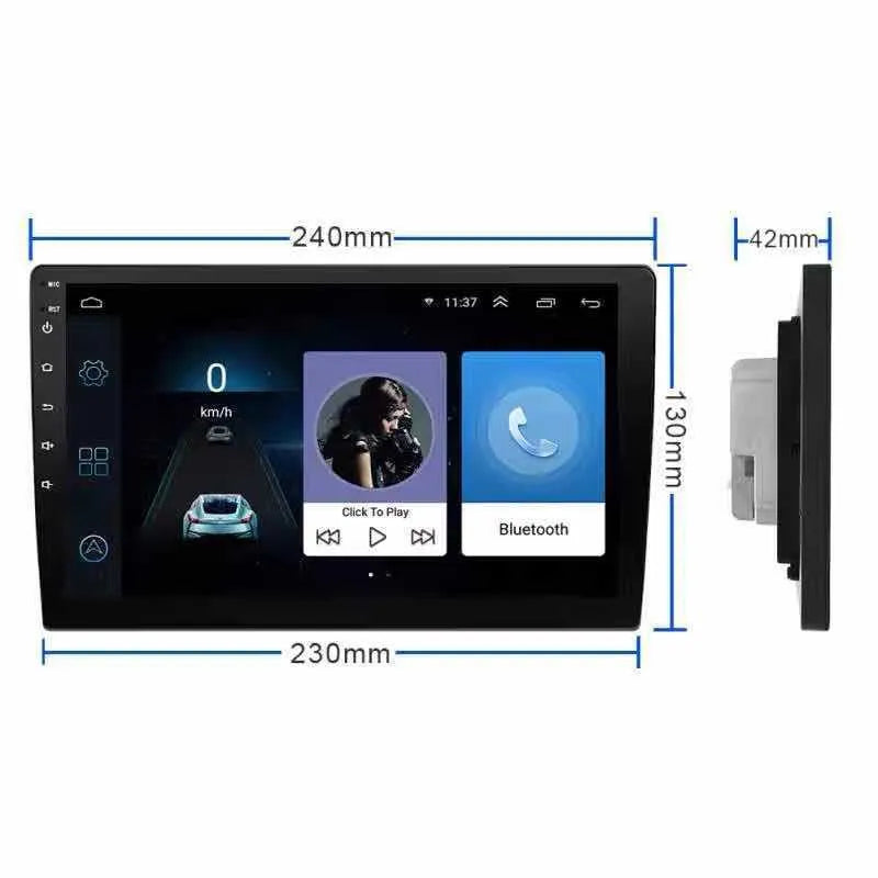 Black GM Android car navigator with a large rotating LCD screen showing a map display.