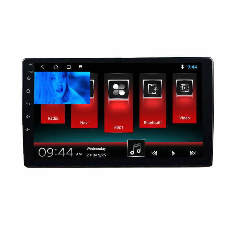 Black GM Android car navigator with a large rotating LCD screen showing a map display.