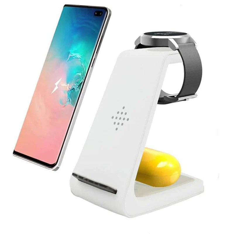 3-in-1 wireless charging stand for iPhone12, iWatch6, and AirPods with fast charging capability