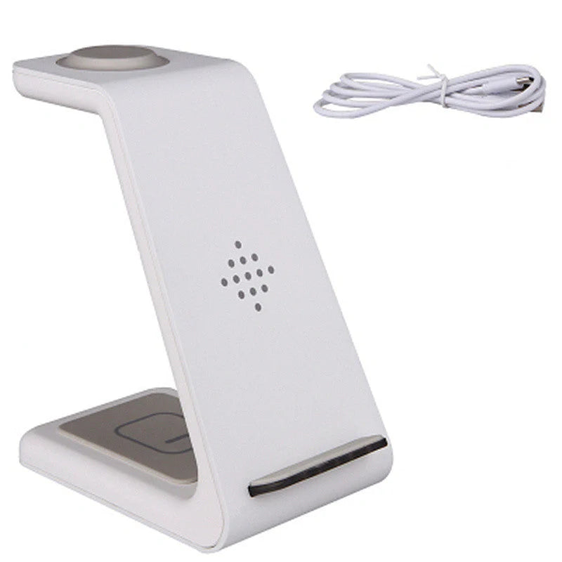3-in-1 wireless charging stand for iPhone12, iWatch6, and AirPods with fast charging capability