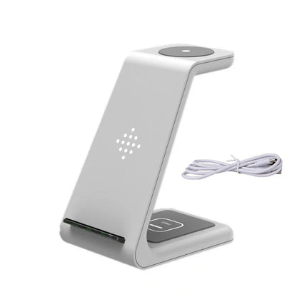 3-in-1 wireless charging stand for iPhone12, iWatch6, and AirPods with fast charging capability