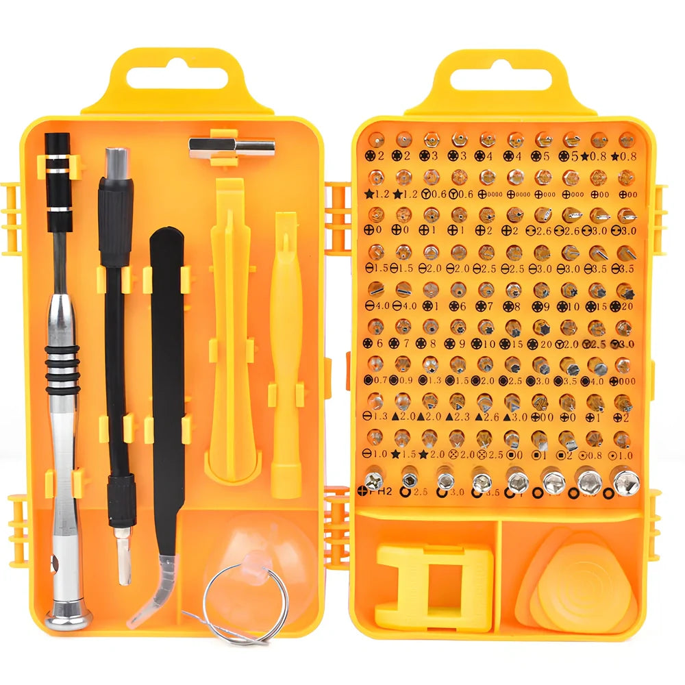 110-piece mobile phone repair screwdriver set with chrome vanadium steel blades and multiple head types