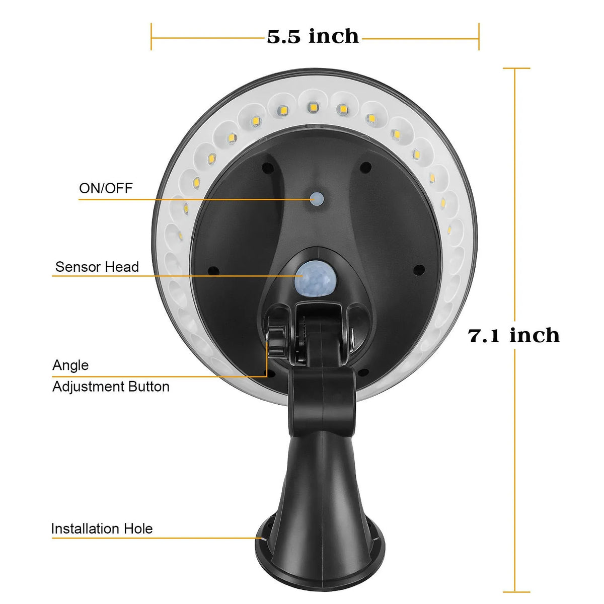 360-degree luminous solar light with ABS housing and motion sensor for outdoor garden illumination