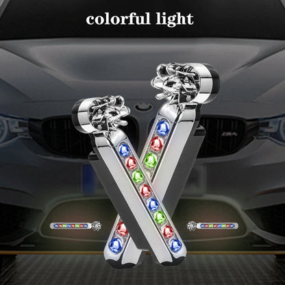 Wind-powered LED daytime running lights for cars and motorcycles in blue, white, and multicolour options